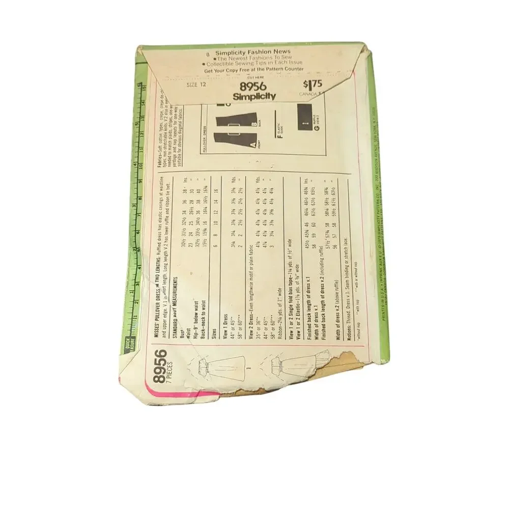 Simplicity 8956 Vintage Sewing Pattern Size 12 Bust 34 Misses Dress or Jumper